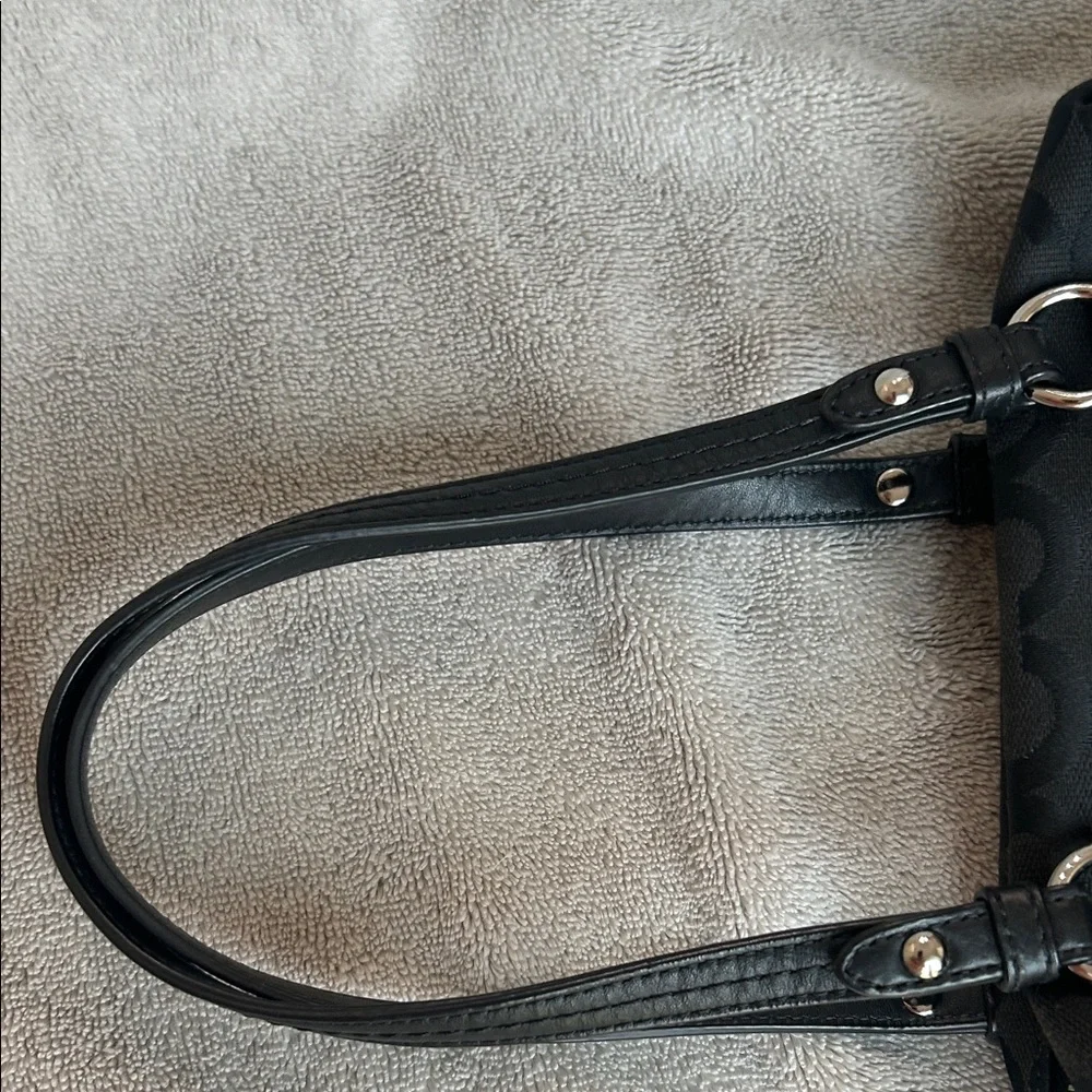 Coach Black Signature Jacquard Shoulder Bag with Silver Charm - Picture 8 of 16